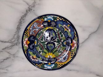 12” Mexican Pottery Plate Colorful Floral