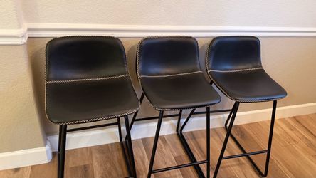 Set of 3 Black Faux Leather Bar Stools