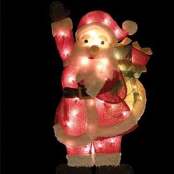 Northlight - 32" Red and White Lighted Waving Santa with Gifts Christmas Outdoor