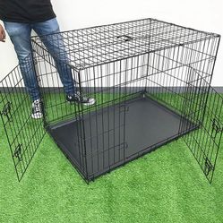 (New in box) $65 Folding 42” Large Dog Cage 2-Door Pet Crate Kennel  42x27x30 inches