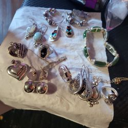 Sterling Silver And Inlaid Stones Jewelry