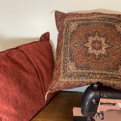 Two Bedside Pillows, brought From Dubai, With Pillowcases Embroidered With Gold threads.