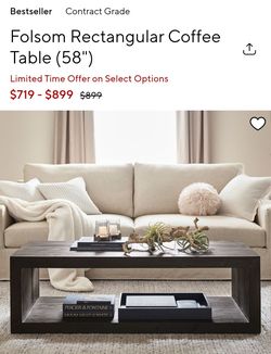 Pottery Barn Folsom Rectangular Coffee Table (58")