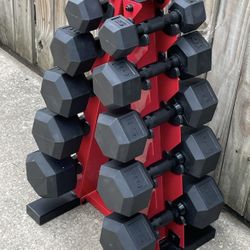 Like New Weighs and Stand ,Pairs 5 Lb,10 Lb,15 Lb,20 Lb,25 Lb 