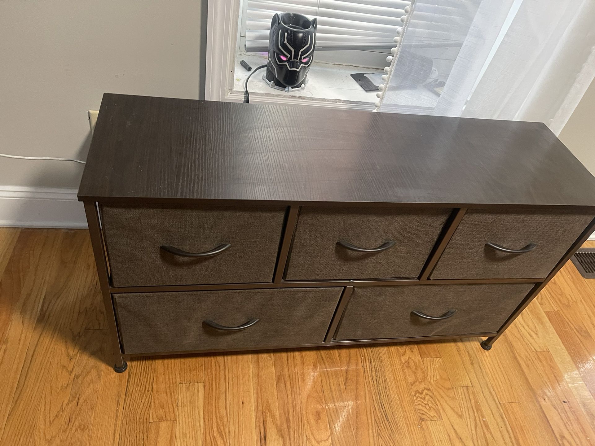 21x12” Drawer Vertical Storage Dresser with Cast Iron Frame, Wood Top, and Easy Pull Fabric Drawers with Wooden Handles (Brown) 