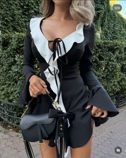 Blacks & White Ruffle Mini Dress Small Size