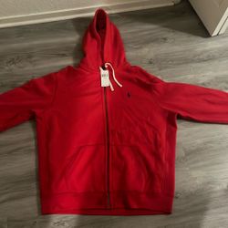 red polo zip up sweater