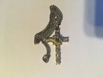 STANHOPE LENS VINTAGE RHINESTONE CROSS LORDS PRAYER NECKLACE CHAIN