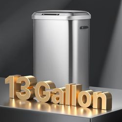 13-Gallon Touchless Automatic Motion Sensor Trash Can with Soft-Close Lid for Kitchen Bathroom Bedroom Living Room Home Office Dorm Fingerprint-Proof 