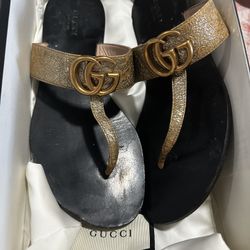 Gucci Marmot Gold Flip Flops