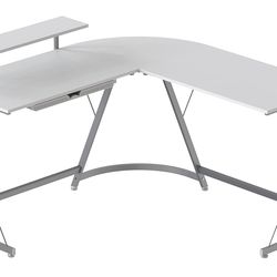 SHW 51 x 51 Inches Vista L-Shaped Desk with Monitor Stand and Drawer, White
