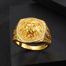Jinying Wish New Punk Electroplated 18K Gold Diamond Lion Men's Ring Ornament