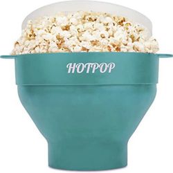 The Original Hotpop Microwave Popcorn Popper, Silicone Popcorn Maker, Collapsible Bowl BPA-Free and Dishwasher Safe- 20 Colors Available (Cyan)