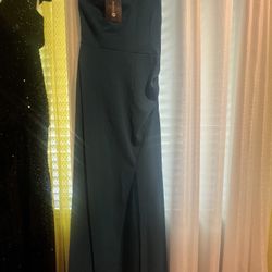 Teal Color One Shoulder Dress