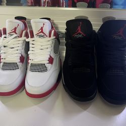 The 2 Nike shoes air Jorden 4 retro size 9:0 color white black and red and second one is black and white it's new And I Will Give You Discount.