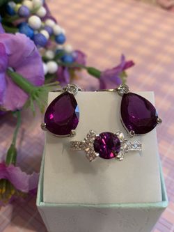 Violet Sapphire & White Topaz Ring & Earrings 