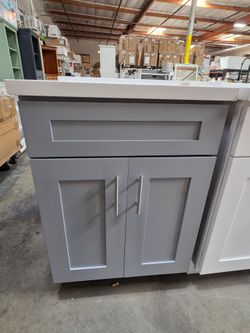 24" Gray Shaker Bathroom Vanity with Stone Top and Sink