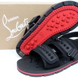 Christian Louboutin Men's Siwa Flat Black Spike Sandals Size 45