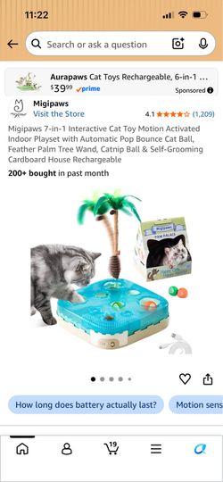 Migipaws 7-in-1 Interactive Cat Toy Motion Activated Indoor Playset with Automatic Pop Bounce Cat Ball, Feather Palm Tree Wand, Catnip Ball & Self-Gro