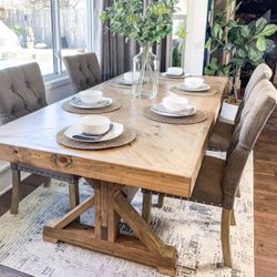 Custom Built Dining Table Solid wood Farmhouse Set Modern Rustic Bench Country Oval Round Counter Breakfast Height  Farm House 