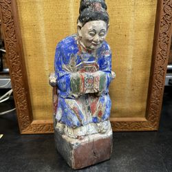 Ancestral Chinese Polychrome Wood Carving Figure Chinese Carving Qing 18-19 Cent