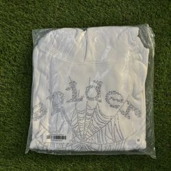 White Rhinestone Sp5der Hoodie (Medium)