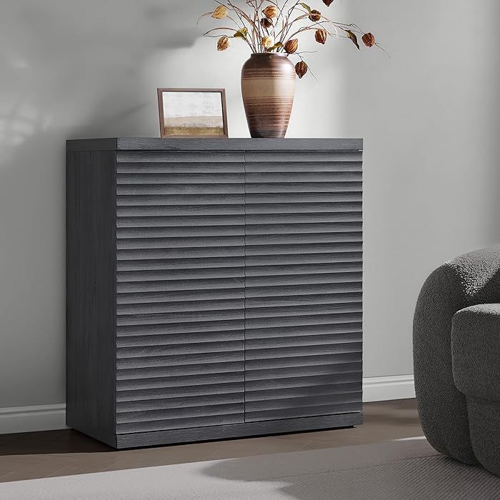 Buffet Cabinet with Storage Accent Sideboard Modern Credenza with Doors & Shelves Fluted Media Console Mid Century Coffee Bar Table for Living Room Ki