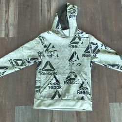 Reebok Hoodie Men’s Small Green Black All Over Logo Print Pullover Streetwear