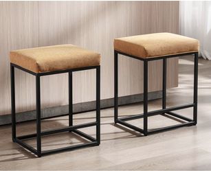 Barstools Bar Height Set of 2, 24 Inch PU Leather Counter Height Bar Stools, Upholstered Backless Kitchen Bar Stools