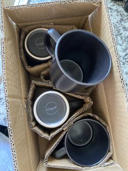 Set Of 4 Matte Black Coffee Mugs