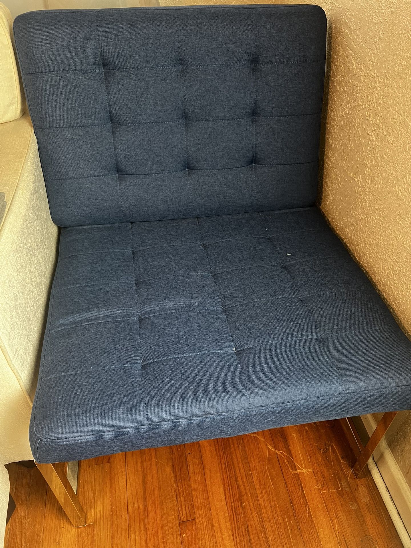 Blue Living Room accent chair with a stainless steel metal base.