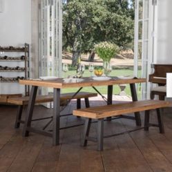 Catriona Teak Brown Finish 3-Piece Wood Rectangular Outdoor Patio Dining Set