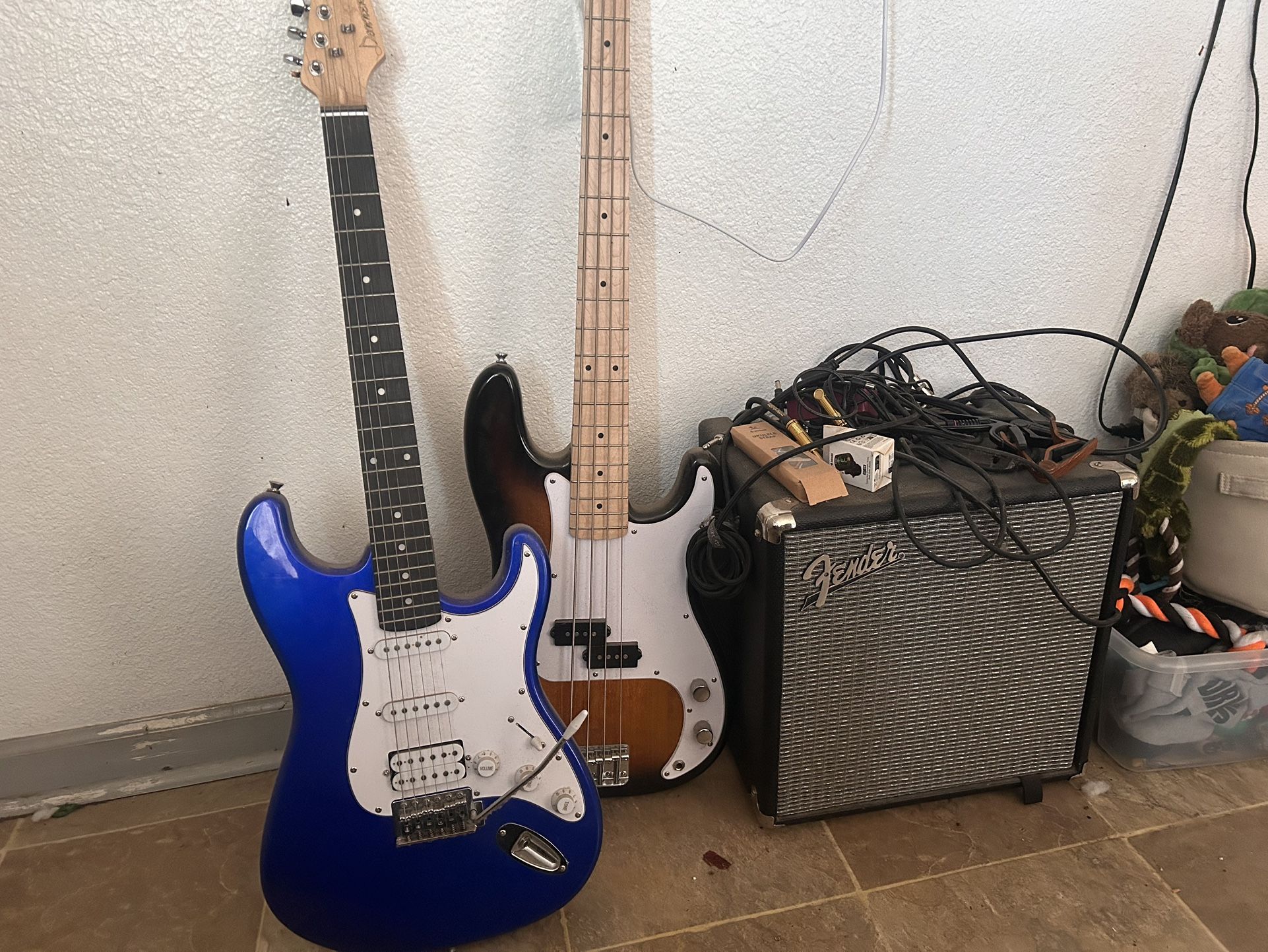 Electric and Bass guitar with amp