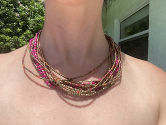 Pink, Gold, Colored Bead Necklace 