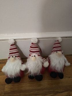 Set Of 3 Christmas Gnome Decorations With Striped Hats And Fluffy Beards