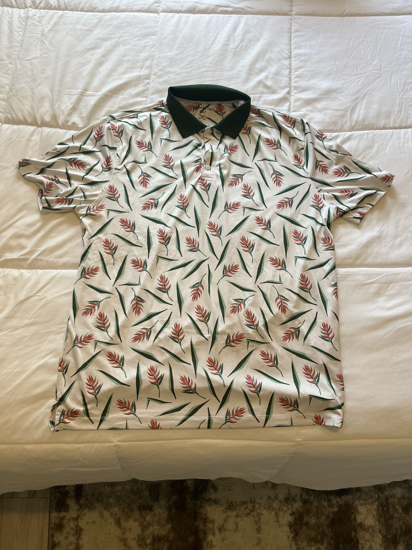 Kenneth Cole Golf Polo Shirt Mens Large UPF 50+ Wicking Stretch Leafy Design