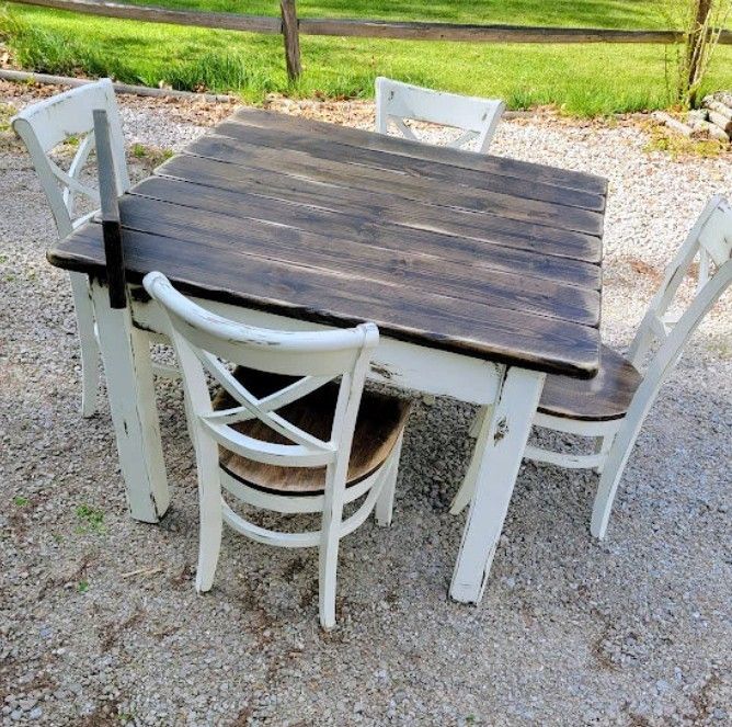 Rustic 1950s Farm Table With Chairs Made In USA 