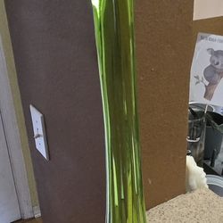 vintage L.E. Smith or Viking Glass swung vase in avocado green glass. 