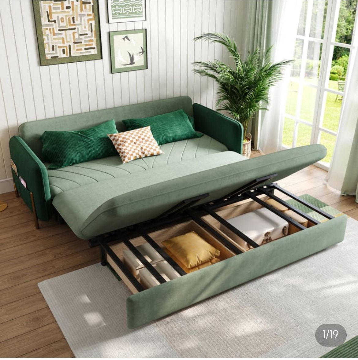 79" King 3-Seater Velvet Convertible Sleeper Sofa New In Box!!