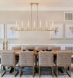 Modern 7-Light Linear Pendant Light with Clear Ribbed Glass