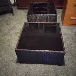 Glass Top Plastic Wicker Tables 26x26". 14" Tall Both For 