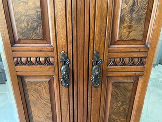 Antique Wood Armoire with Burl Panels