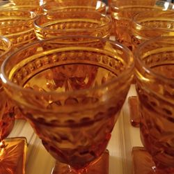 Vintage Amber Stardust Square Base Glass Collection 