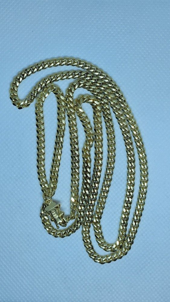 Gold Over 925 Sterling Silver Miami Cuban Chain With Box Lock 30 Inch 4 MM 32 Grams
