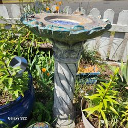 cement birdbath and base