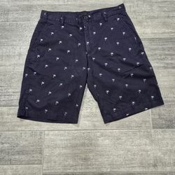 H&M Men's Dark Navy Blue White Palm Tree Print Chino Casual Shorts Size 30