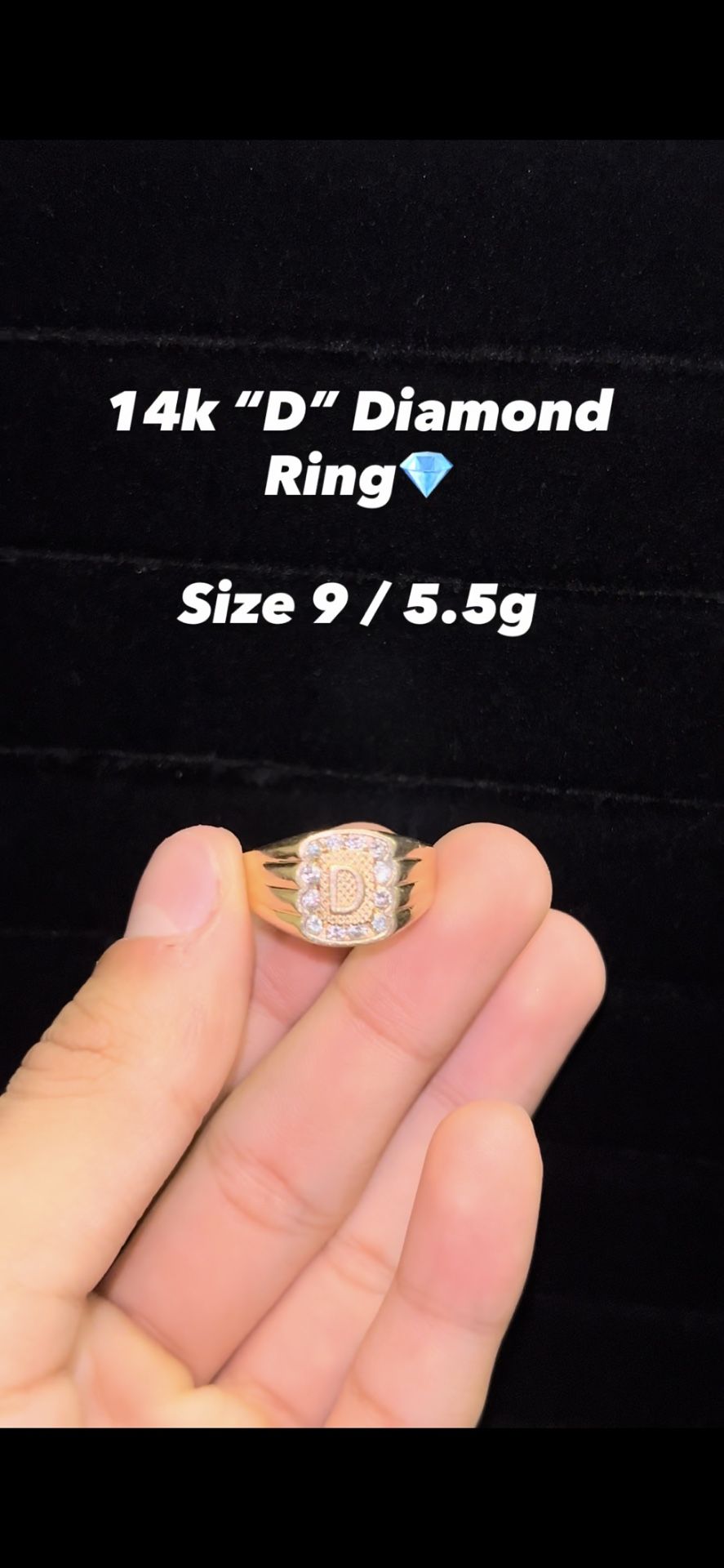 14k Gold “D” Diamond Ring