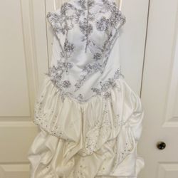 White Satin Wedding Dress XS