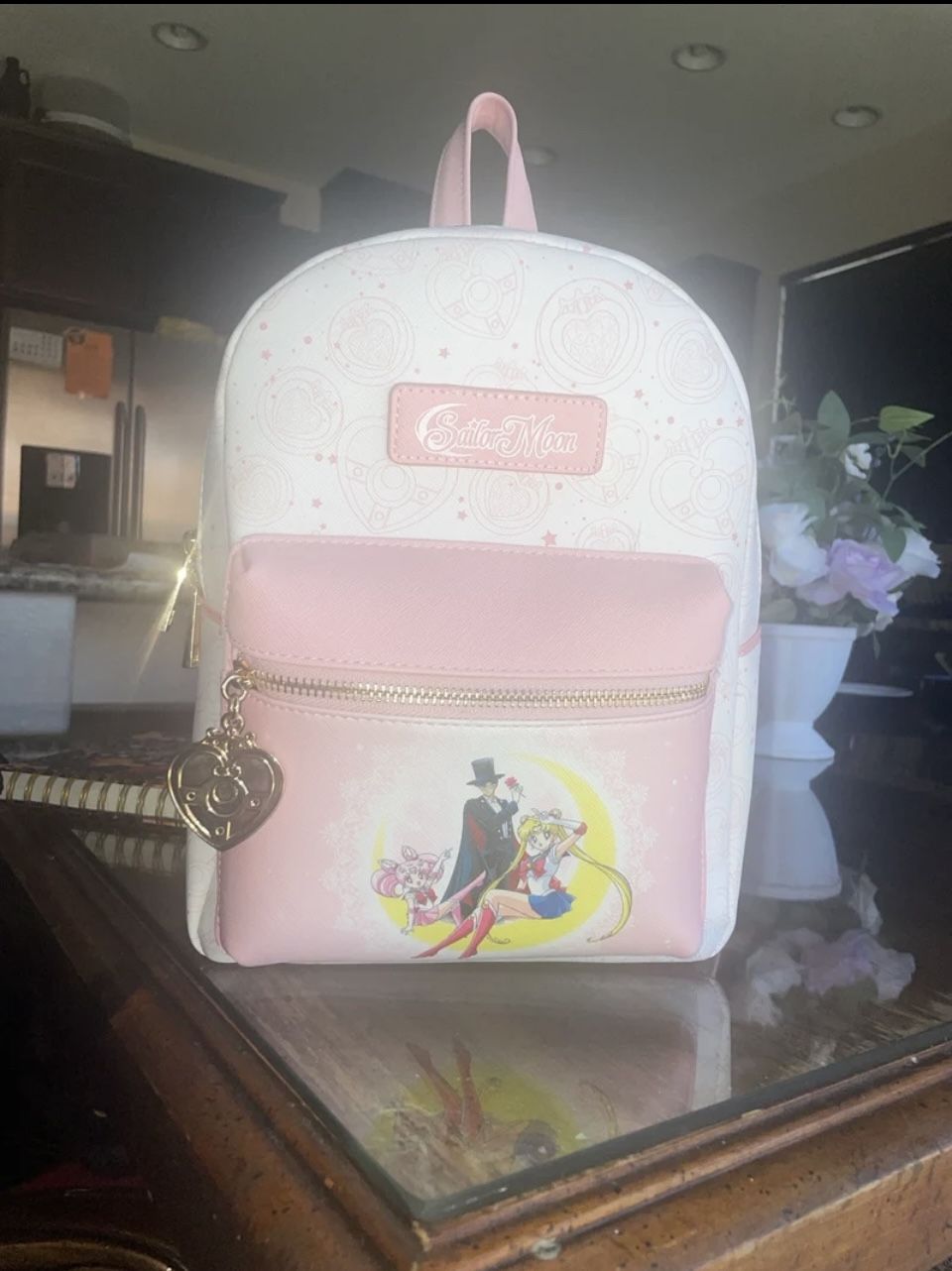 Loungefly sailor moon pink and white backpack purse
