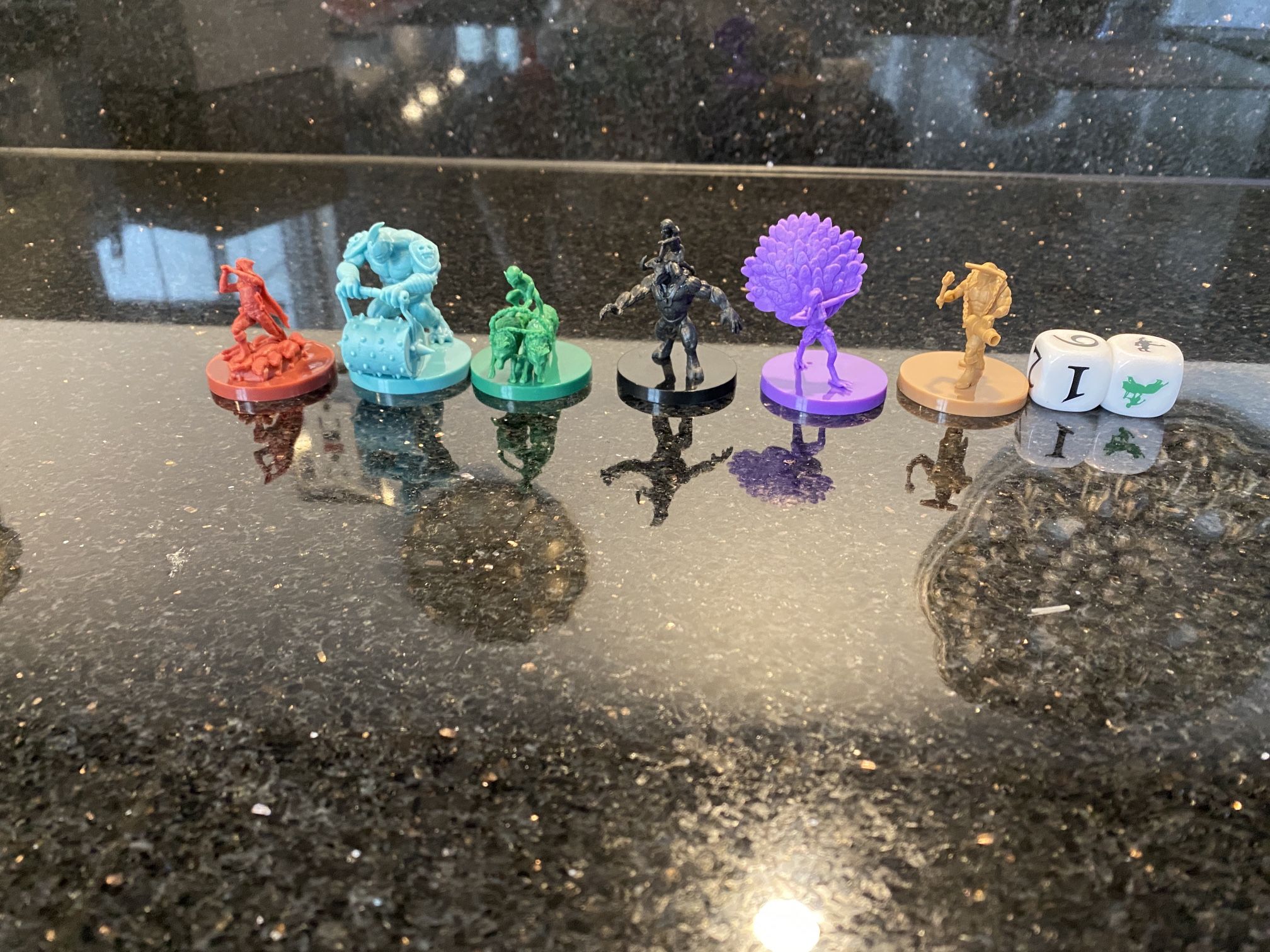 Dungeon Derby Board Game 6 Pieces Pewters & 2 Dice